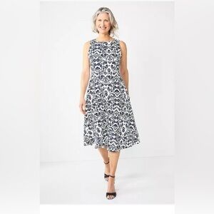 Kohl's Black and White A-Line Midi Dress Sleeveless Scoop Neck